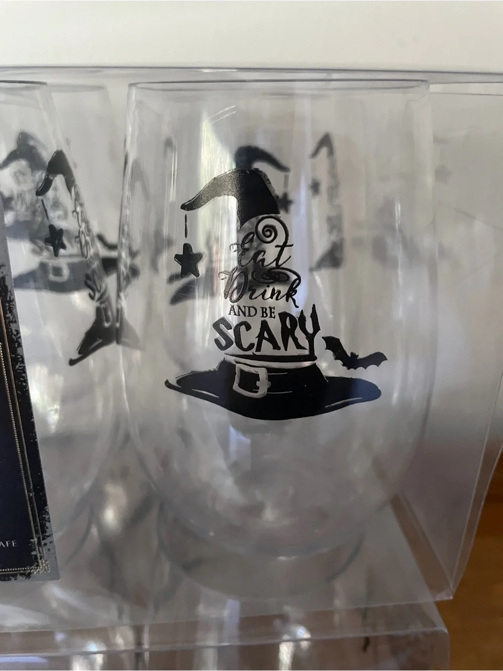 Spooky Night Halloween Plastic Stemless Wine Glasses - Clear (Set of 12)